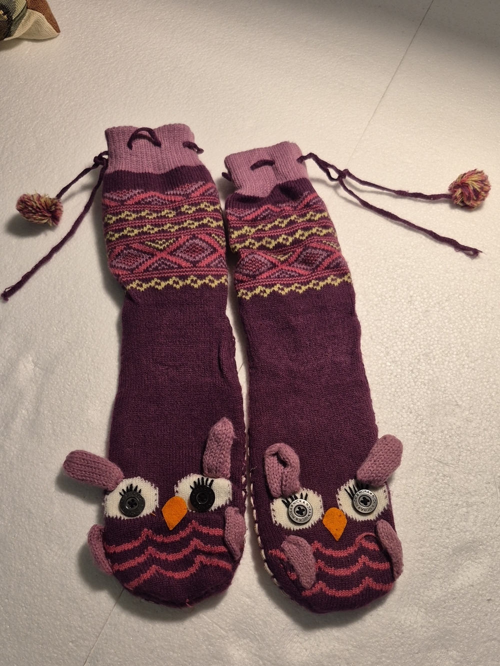 vintage Nick & Nora Purple Owl Slipper Socks L/Xl